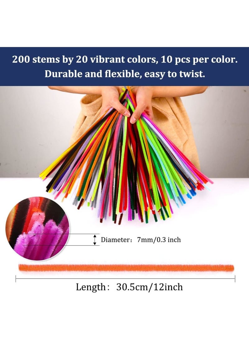 Pipe Cleaners, 200 Multi-Color Craft Stems Randomly Selected for Arts and Crafts Projects, Soft Flexible and Bendable, Perfect for DIY Crafts School Art Supplies and Creative Projects - Image 3